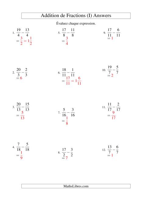 Soustraction de Fractions Impropres (I) page 2