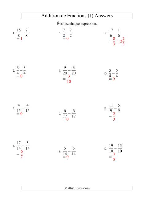 Soustraction de Fractions Impropres (J) page 2