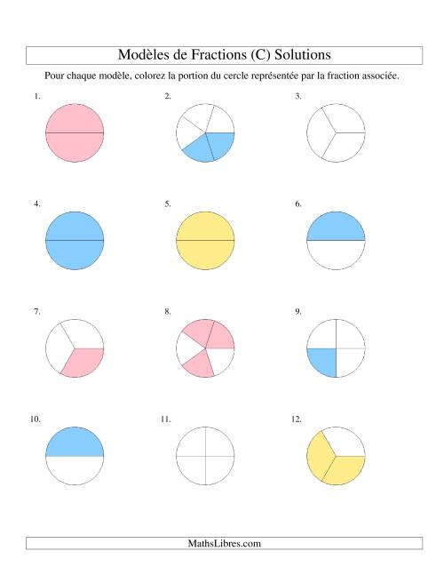 Représentation de Fractions: Demis, Tiers, Quarts et Cinquièmes (Couleur) (C) page 2