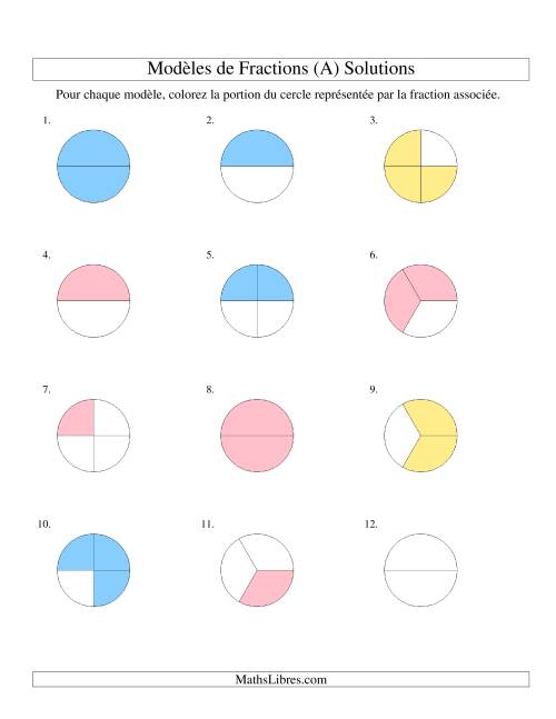 Représentation de Fractions: Demis, Tiers et Quarts (Couleur) (A) page 2