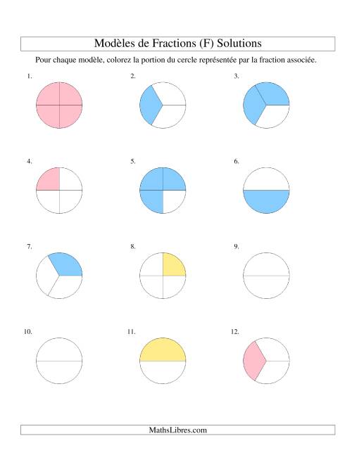 Représentation de Fractions: Demis, Tiers et Quarts (Couleur) (F) page 2