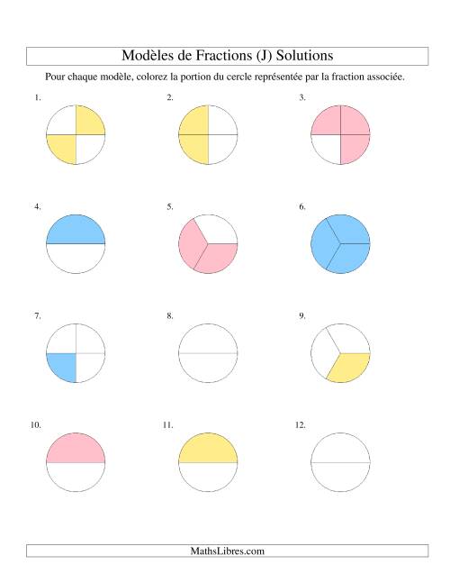 Représentation de Fractions: Demis, Tiers et Quarts (Couleur) (J) page 2