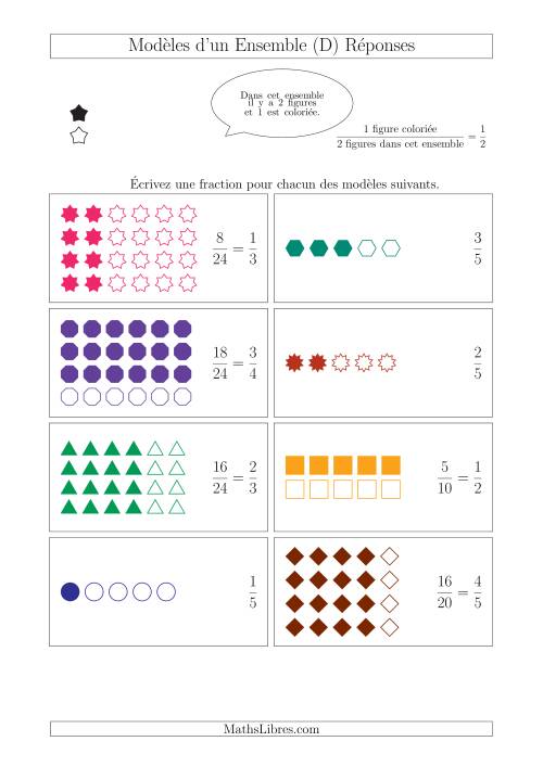 Représentation des Fractions avec des Modèles d'un Ensemble Jusqu'aux Cinquièmes (D) page 2
