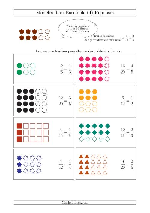 Représentation des Fractions avec des Modèles d'un Ensemble Jusqu'aux Cinquièmes (J) page 2