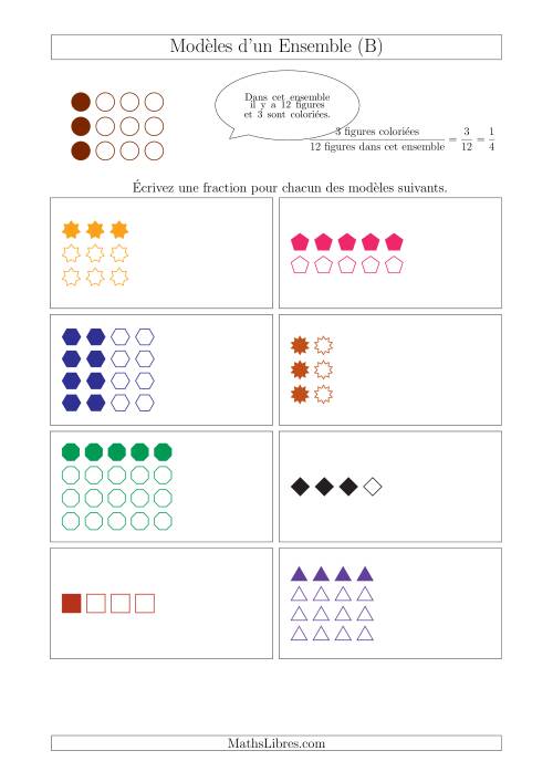 Représentation des Fractions avec des Modèles d'un Ensemble (Demis, Tiers et Quarts) (B)