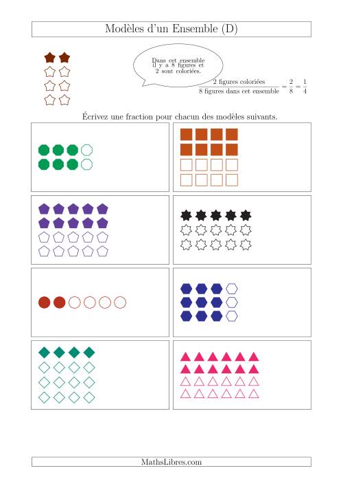 Représentation des Fractions avec des Modèles d'un Ensemble (Demis, Tiers et Quarts) (D)