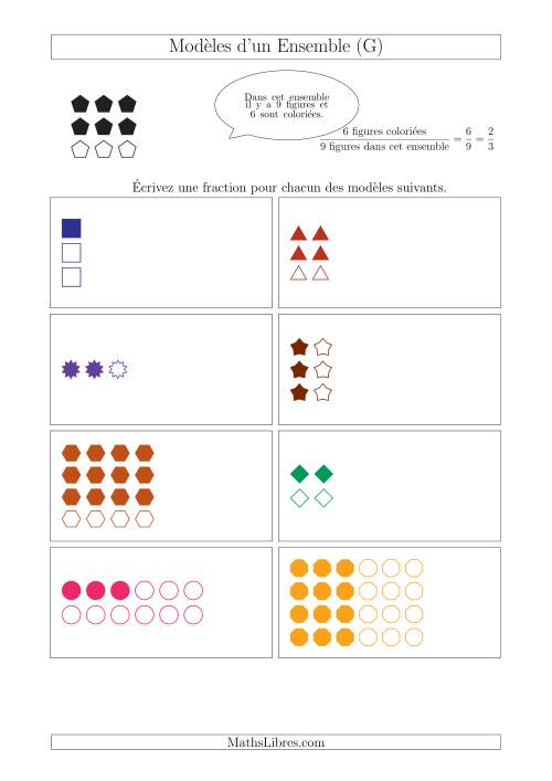 Représentation des Fractions avec des Modèles d'un Ensemble (Demis, Tiers et Quarts) (G)