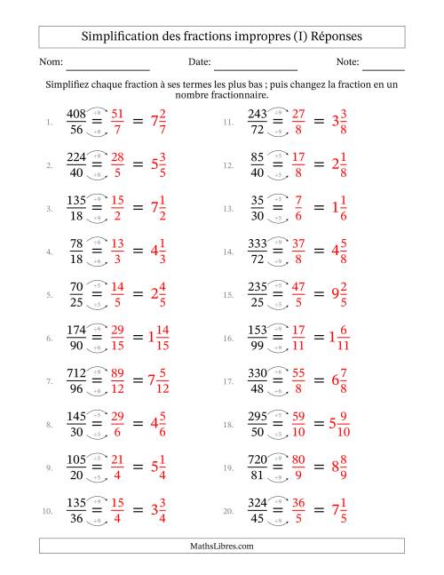 Simplifier fractions impropres à ses termes les plus bas (Questions difficiles) (I) page 2