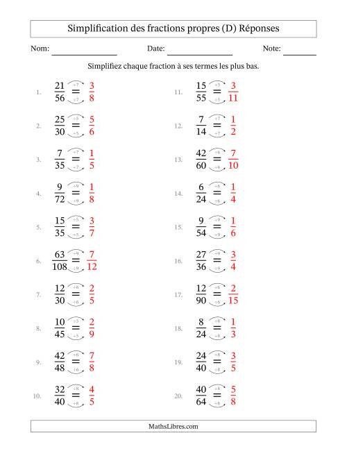Simplifier fractions propres à ses termes les plus bas (Questions difficiles) (D) page 2