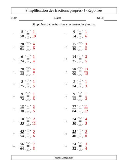 Simplifier fractions propres à ses termes les plus bas (Questions difficiles) (J) page 2