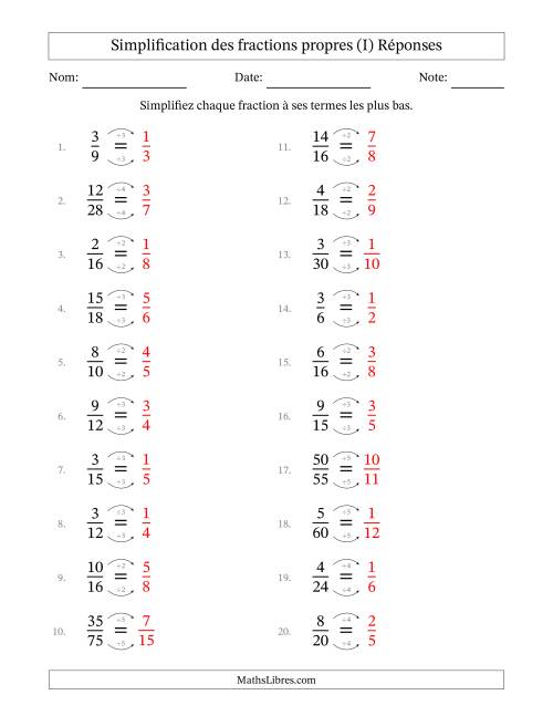 Simplifier fractions propres à ses termes les plus bas (Questions faciles) (I) page 2