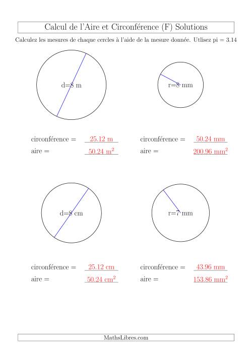 Calcul de l'Aire & Circonférence à Partir de la Diamètre (F) page 2