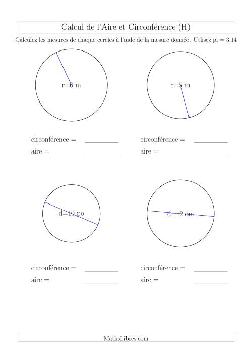 Calcul de l'Aire & Circonférence à Partir de la Diamètre (H)