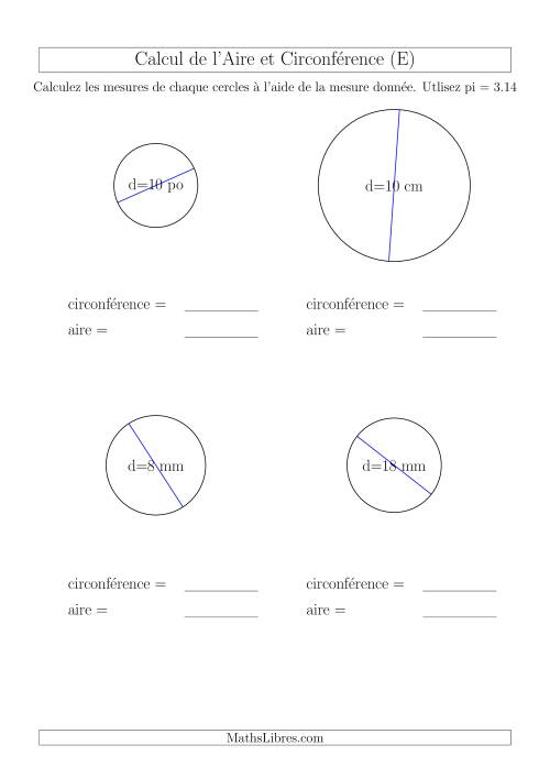 Calcul de Mesures d'un Cercle (E)