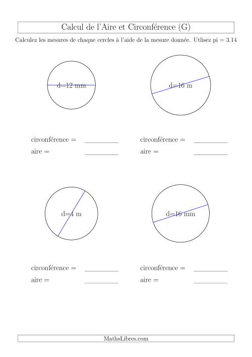 Calcul de Mesures d'un Cercle (G)