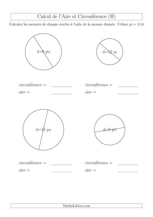 Calcul de Mesures d'un Cercle (H)