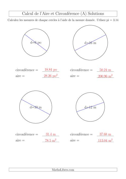 Calcul de Mesures d'un Cercle (Tout) page 2