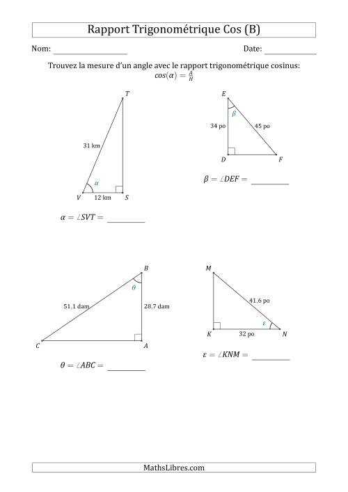 Calcul de la Mesure d'un Angle Avec le Rapport Trigonométrique Cosinus (B)