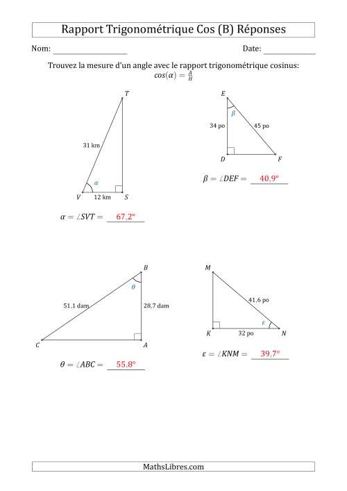 Calcul de la Mesure d'un Angle Avec le Rapport Trigonométrique Cosinus (B) page 2