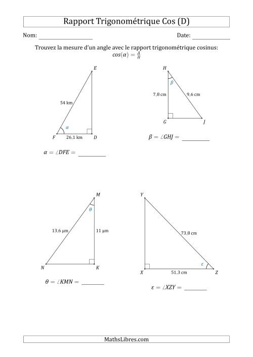 Calcul de la Mesure d'un Angle Avec le Rapport Trigonométrique Cosinus (D)