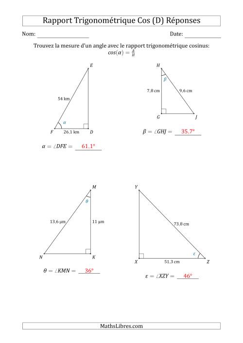 Calcul de la Mesure d'un Angle Avec le Rapport Trigonométrique Cosinus (D) page 2