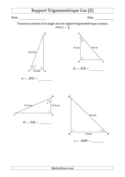 Calcul de la Mesure d'un Angle Avec le Rapport Trigonométrique Cosinus (E)