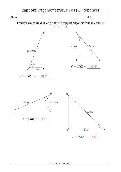 Calcul de la Mesure d'un Angle Avec le Rapport Trigonométrique Cosinus (E) page 2