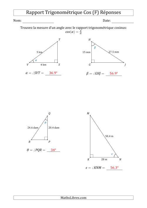 Calcul de la Mesure d'un Angle Avec le Rapport Trigonométrique Cosinus (F) page 2
