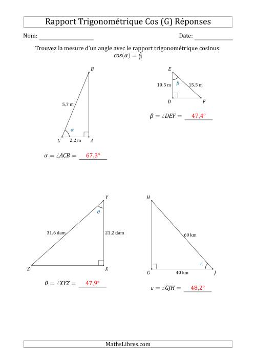 Calcul de la Mesure d'un Angle Avec le Rapport Trigonométrique Cosinus (G) page 2