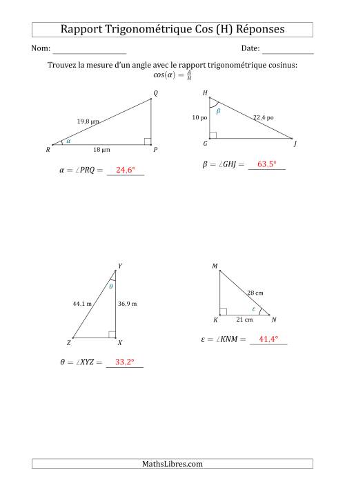 Calcul de la Mesure d'un Angle Avec le Rapport Trigonométrique Cosinus (H) page 2