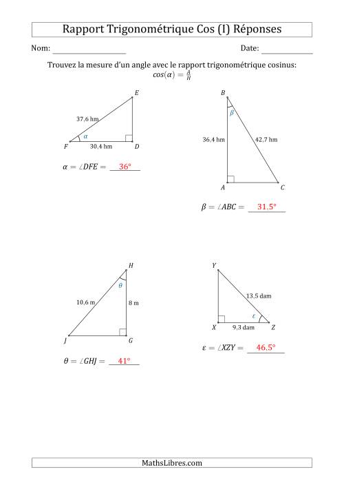 Calcul de la Mesure d'un Angle Avec le Rapport Trigonométrique Cosinus (I) page 2