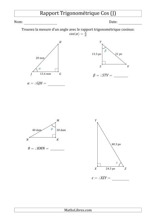 Calcul de la Mesure d'un Angle Avec le Rapport Trigonométrique Cosinus (J)