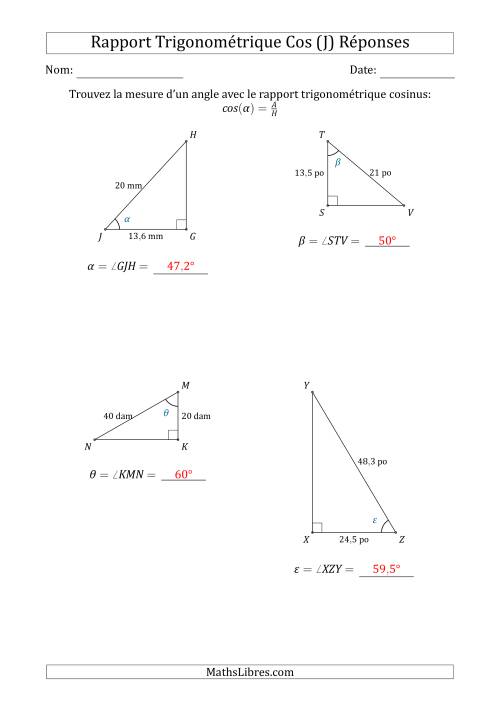 Calcul de la Mesure d'un Angle Avec le Rapport Trigonométrique Cosinus (J) page 2