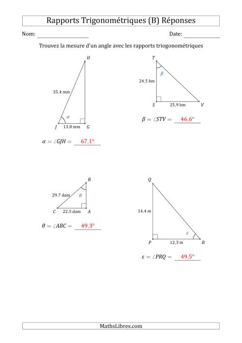 Calcul de la Mesure d'un Angle Avec les Rapports Trigonométriques (B) page 2