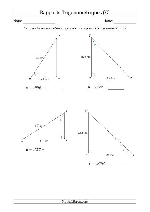 Calcul de la Mesure d'un Angle Avec les Rapports Trigonométriques (C)