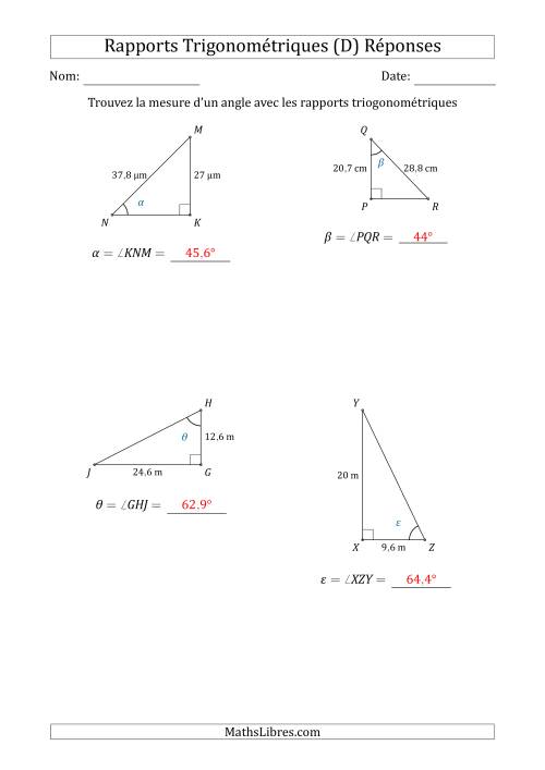 Calcul de la Mesure d'un Angle Avec les Rapports Trigonométriques (D) page 2