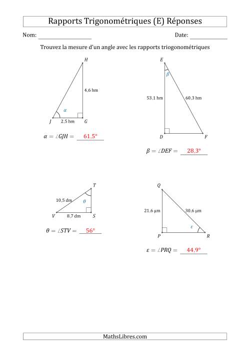 Calcul de la Mesure d'un Angle Avec les Rapports Trigonométriques (E) page 2