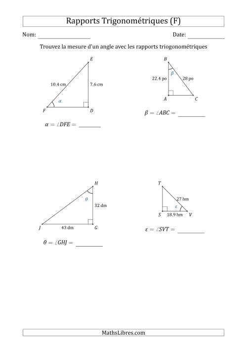 Calcul de la Mesure d'un Angle Avec les Rapports Trigonométriques (F)