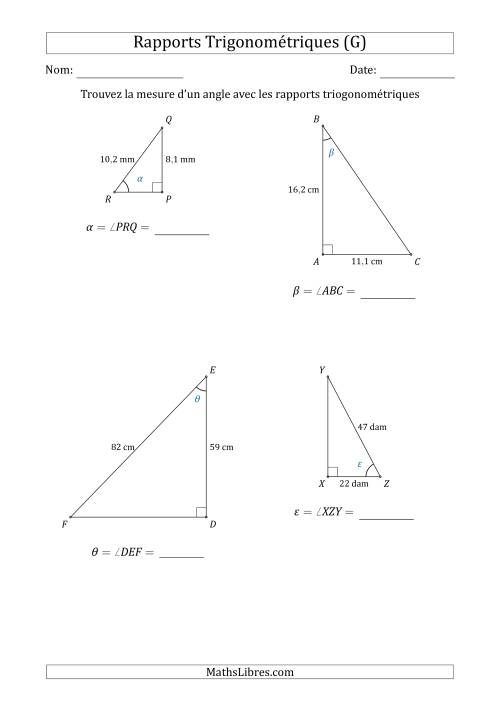 Calcul de la Mesure d'un Angle Avec les Rapports Trigonométriques (G)