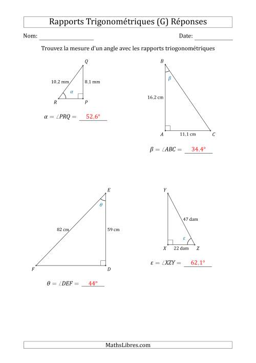 Calcul de la Mesure d'un Angle Avec les Rapports Trigonométriques (G) page 2