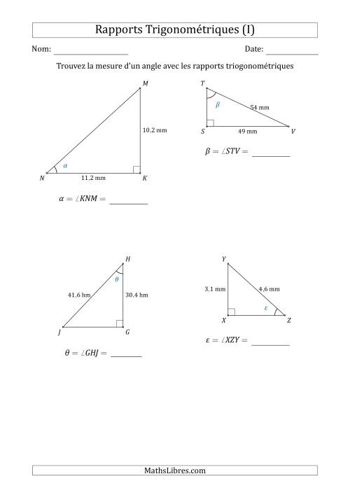 Calcul de la Mesure d'un Angle Avec les Rapports Trigonométriques (I)