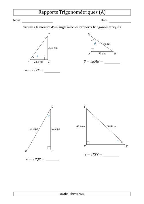 Calcul de la Mesure d'un Angle Avec les Rapports Trigonométriques (Tout)