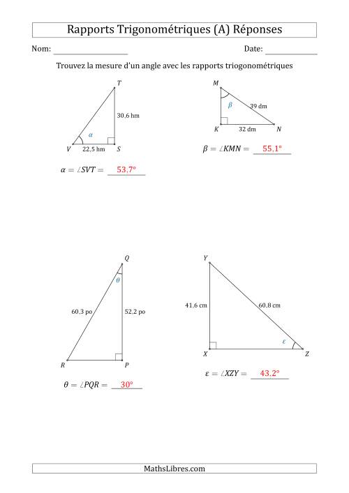 Calcul de la Mesure d'un Angle Avec les Rapports Trigonométriques (Tout) page 2