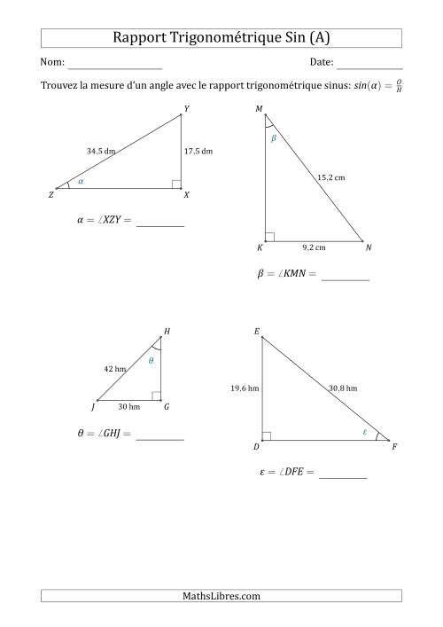 Calcul de la Mesure d'un Angle Avec le Rapport Trigonométrique Sinus (A)