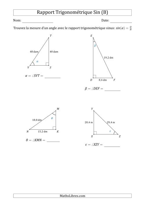 Calcul de la Mesure d'un Angle Avec le Rapport Trigonométrique Sinus (B)
