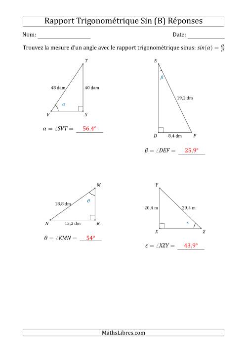 Calcul de la Mesure d'un Angle Avec le Rapport Trigonométrique Sinus (B) page 2