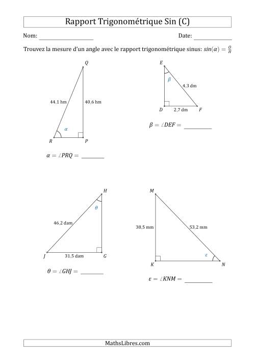 Calcul de la Mesure d'un Angle Avec le Rapport Trigonométrique Sinus (C)