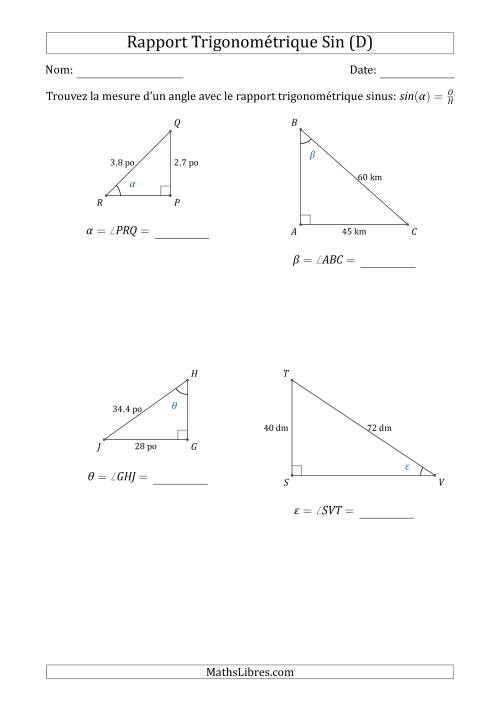 Calcul de la Mesure d'un Angle Avec le Rapport Trigonométrique Sinus (D)