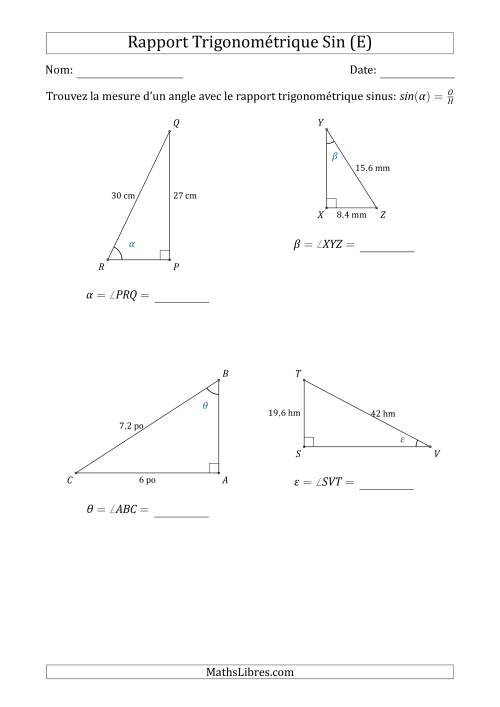 Calcul de la Mesure d'un Angle Avec le Rapport Trigonométrique Sinus (E)