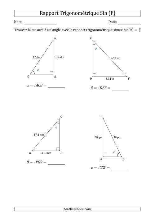Calcul de la Mesure d'un Angle Avec le Rapport Trigonométrique Sinus (F)